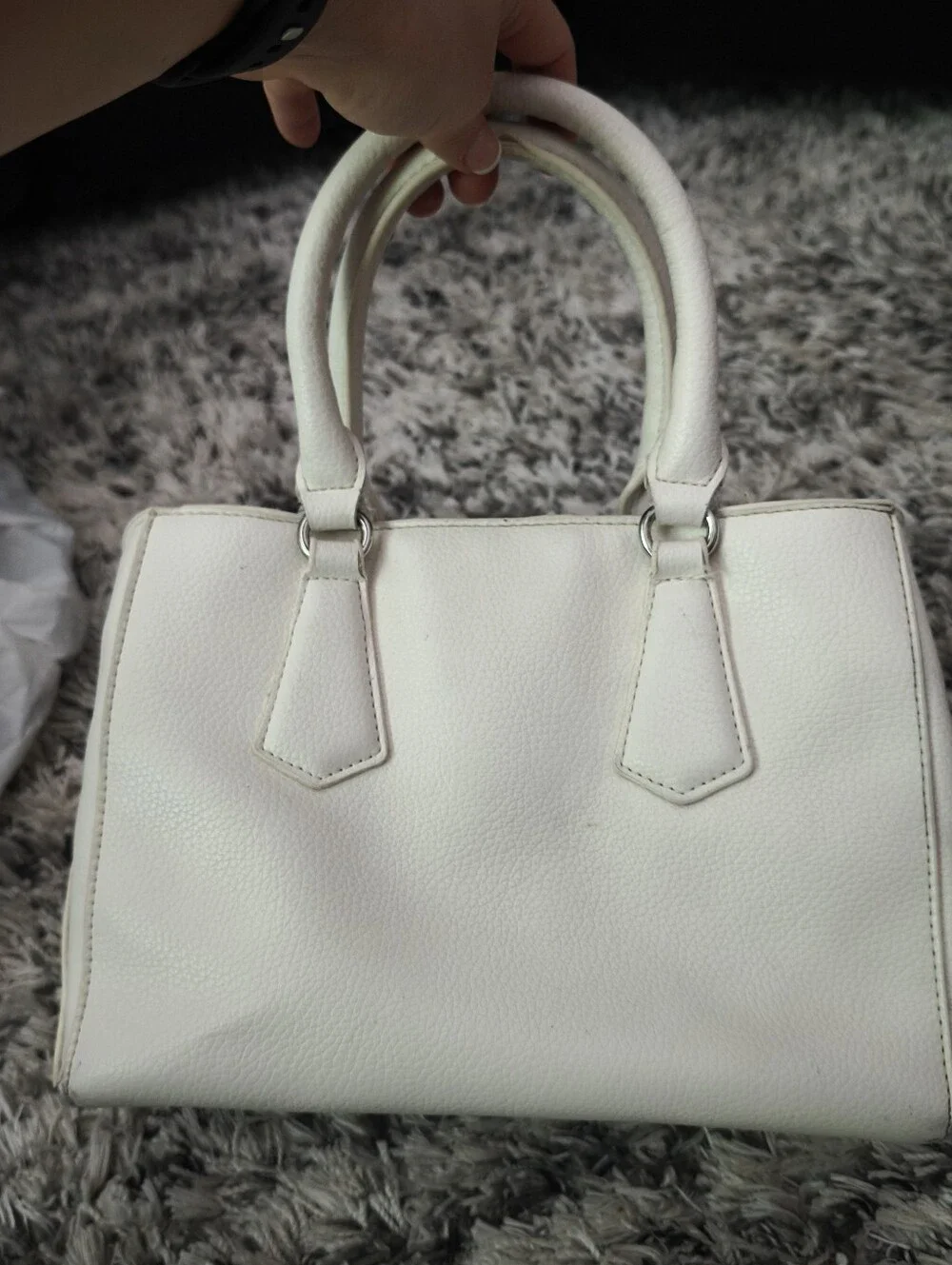 Steve Madden White Pebbled Leather Satchel